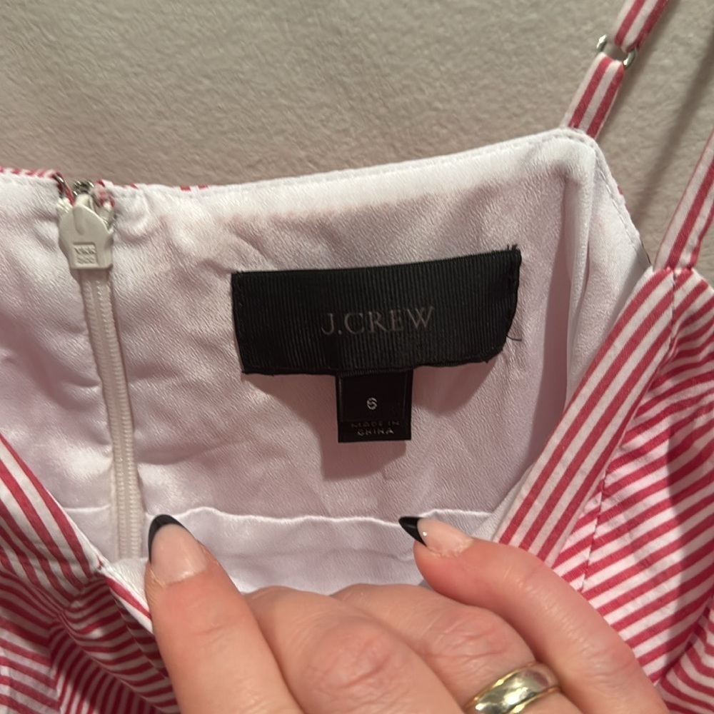 J. Crew Drapey Spaghetti strap red stripe Midi Dress 6 - Picture 4 of 7